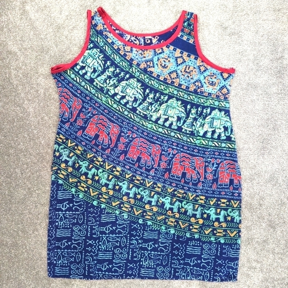 Traditional Indian prints sleeveless tunic top beach cover size Large XLarge